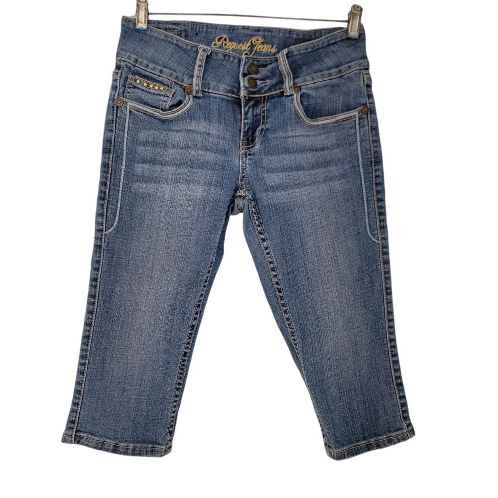 Request Jeans Size Crop Jeans Straight Leg Studded Button Fly Women's 6 / 28 EUC